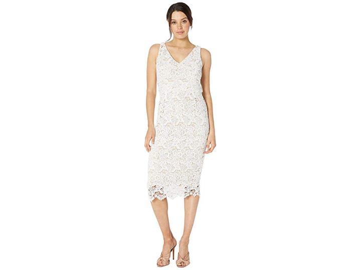 Marina Short Sleeveless V-neck Lace Dress With Scallop Hem (ivory) Women's Clothing