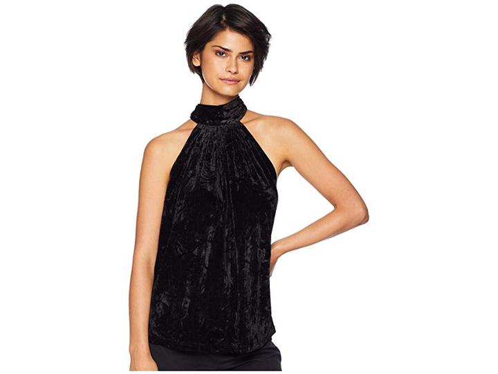 Bishop + Young Mayfair Velvet Tie Neck Top (black) Women's Clothing