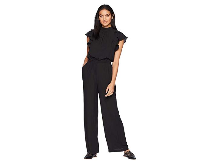 1.state Flutter Sleeve Mock Neck Jumpsuit (rich Black) Women's Jumpsuit & Rompers One Piece