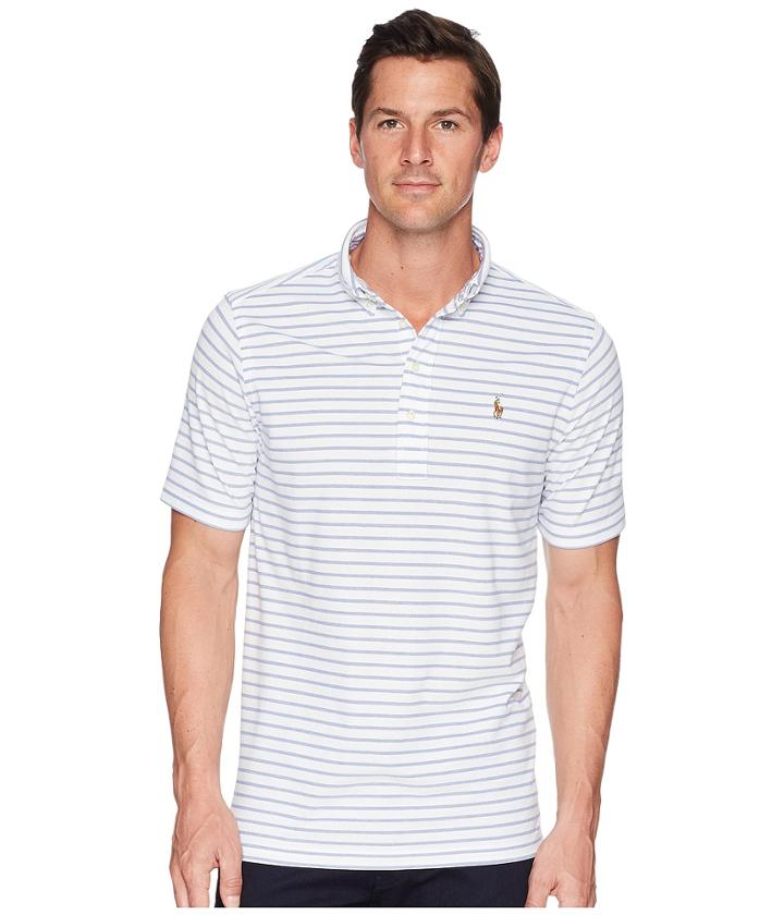 Polo Ralph Lauren Oxford Pique Short Sleeve Knit Polo (white/indigo Sky) Men's Clothing