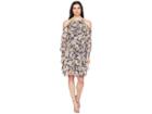 Donna Morgan Long Sleeve Printed Chiffon With Cold Shoulder And Drop Waist (moss Green/mauve Multi) Women's Dress