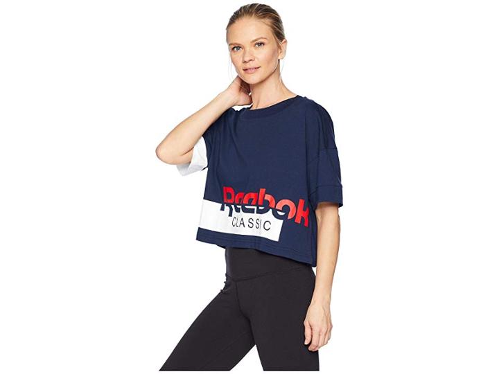 Reebok Activchill Cropped Tee (collegiate Navy/white) Women's T Shirt