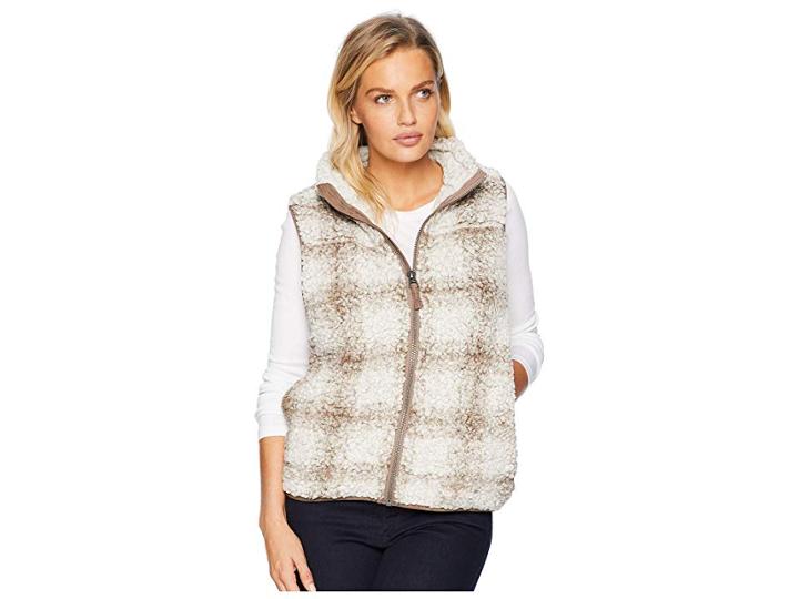 Dylan By True Grit Softest Tip Shearling Shadow Plaid Vest (brown) Women's Vest