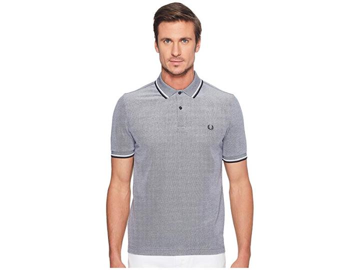 Fred Perry Slim Fit Solid Plain Polo (dark Carbon Oxford/white/navy) Men's Short Sleeve Pullover