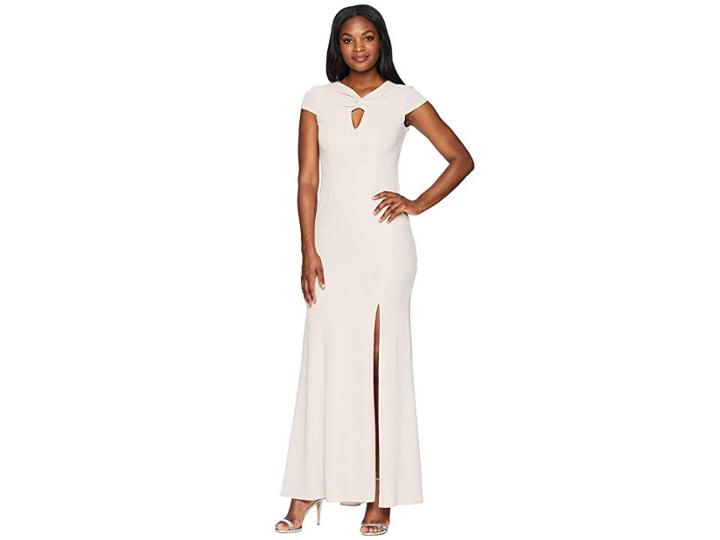 Adrianna Papell Twist Neck Long Stretch Crepe Gown (blush) Women's Dress
