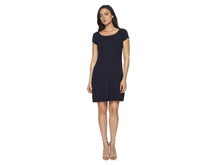 Three Dots Dress W/ Lettuce Leaf Hem (night Iris) Women's Dress