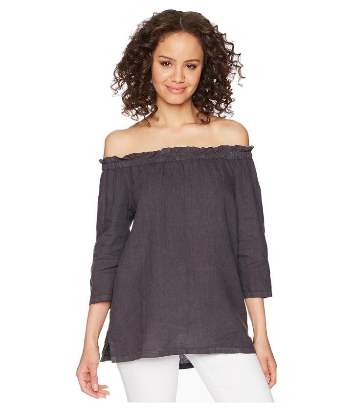 Allen Allen 3/4 Off The Shoulder Top (flint) Women's Short Sleeve Pullover