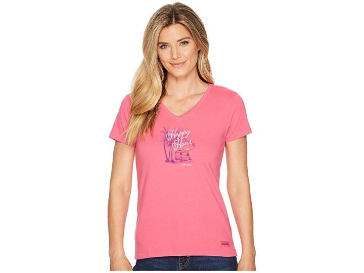 Life Is Good Happy Hour Airstream Crusher Vee (fiesta Pink) Women's T Shirt