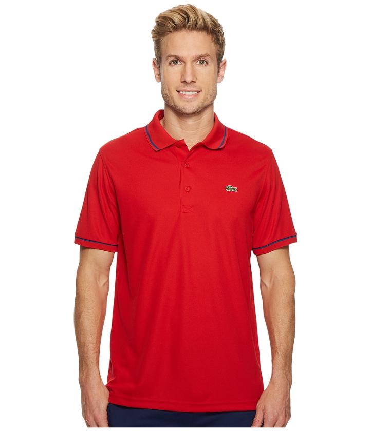 Lacoste Piped Technical Pique Tennis Polo (red/marino) Men's Short Sleeve Pullover