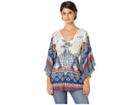 Angie V-neck Long Sleeve Printed Top (navy) Women's Blouse