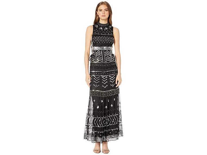 Bebe Lace-up Side Gown (black/silver) Women's Dress