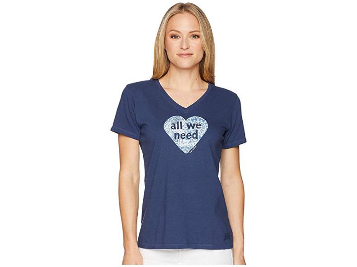 Life Is Good All We Need Is Love Crusher Vee (darkest Blue) Women's Clothing
