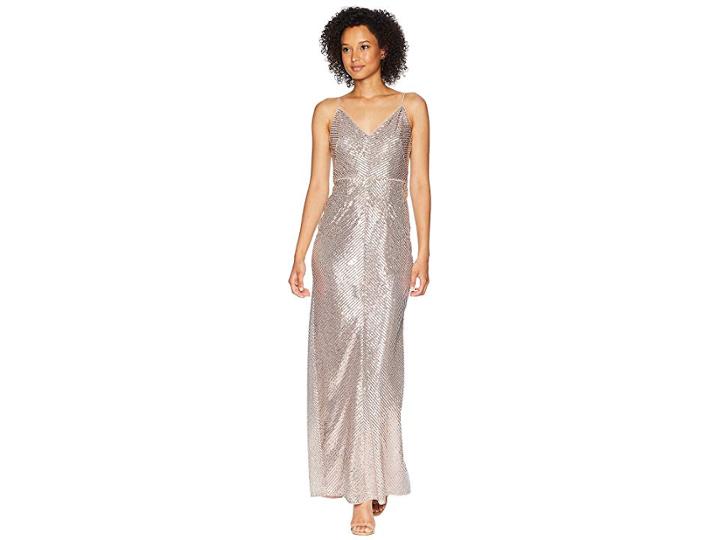 Adrianna Papell Long Sequin Gown (rose Gold) Women's Dress
