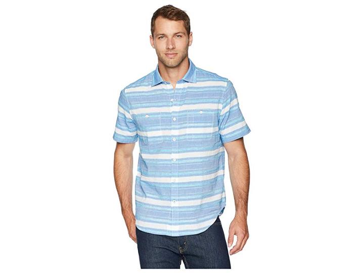 Tommy Bahama Breakwater Stripe Camp Shirt (blue Aster) Men's Clothing