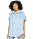 Vince Camuto Embroidered Gingham Boyfriend Button Up Topper (silver Lake Blue) Women's Clothing