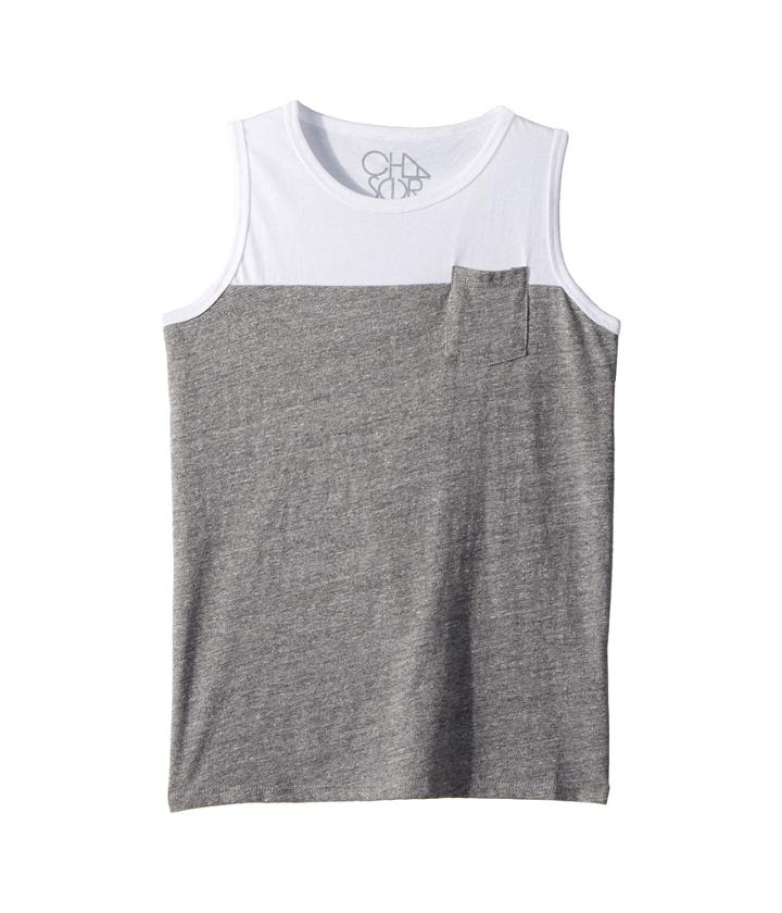Chaser Kids Super Soft Blocked Muscle Tank Top (little Kids/big Kids) (white/streaky Grey) Boy's Clothing