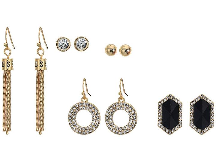 Guess 6 Piece Stud And Dainty Drop Earrings Set (gold/jet) Earring
