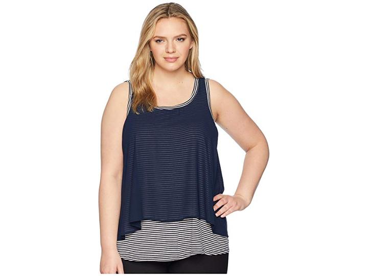 B Collection By Bobeau Plus Size Sydney Stripe Tank Top (navy Stripe) Women's Sleeveless