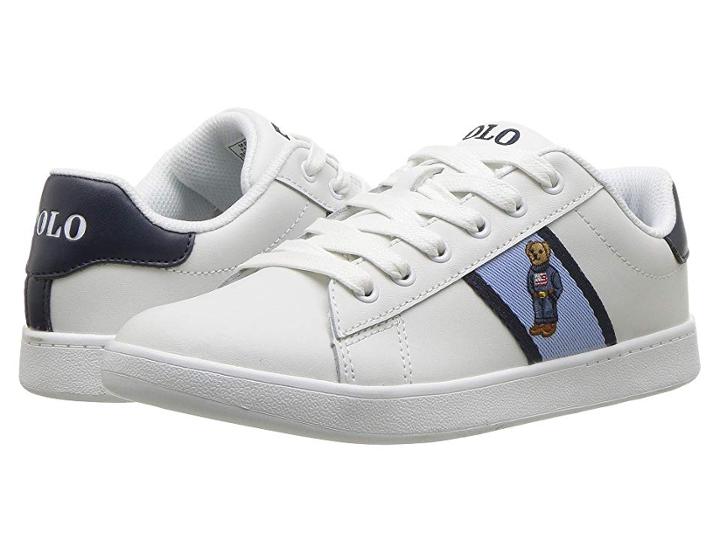 Polo Ralph Lauren Kids Quilton Bear (big Kid) (white Leather/blue/navy Striping/americana Boy Bear) Boy's Shoes