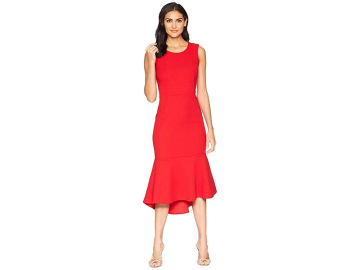 Bebe Flounce Tea Length Dress (red) Women's Dress