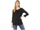 Mod-o-doc Heavier Slub Jersey 3/4 Sleeve Ruffle Trim Tee (black) Women's T Shirt