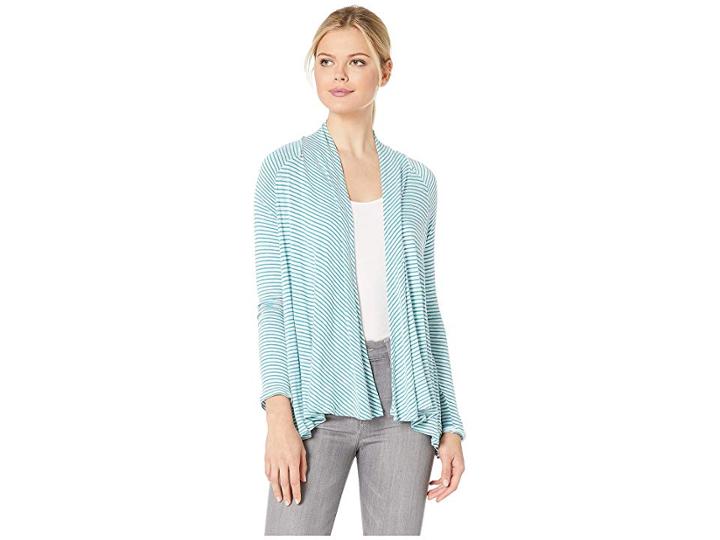 Bobeau Striped Cardigan (teal/ivory Stripe) Women's Sweater