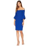 Bebe Off The Shoulder W/ Flowy Sleeve Dress (royal Blue) Women's Dress