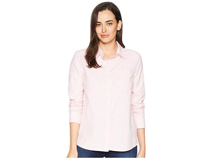 Vineyard Vines Vine Stripe Relaxed Oxford Button Down Shirt (coral Sand) Women's Clothing