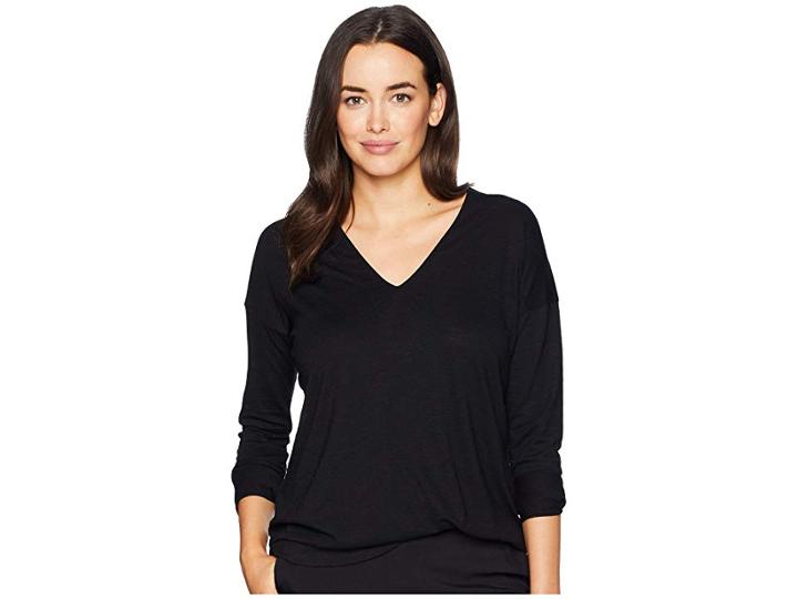 Lilla P Double V-neck Tunic (black) Women's Long Sleeve Pullover