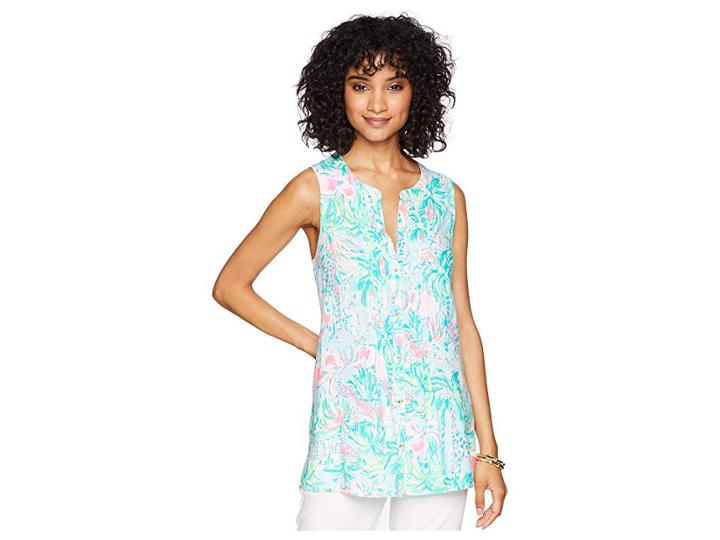 Lilly Pulitzer Sleeveless Sarasota Top (seasalt Blue On Parade) Women's Clothing