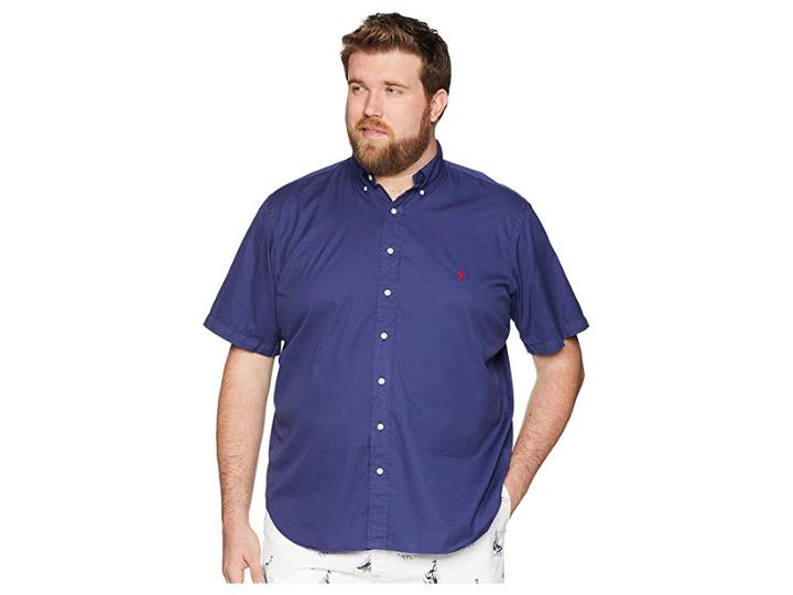 Polo Ralph Lauren Big Tall Garment Dyed Chino Short Sleeve Sport Shirt (new Classic Navy) Men's Clothing