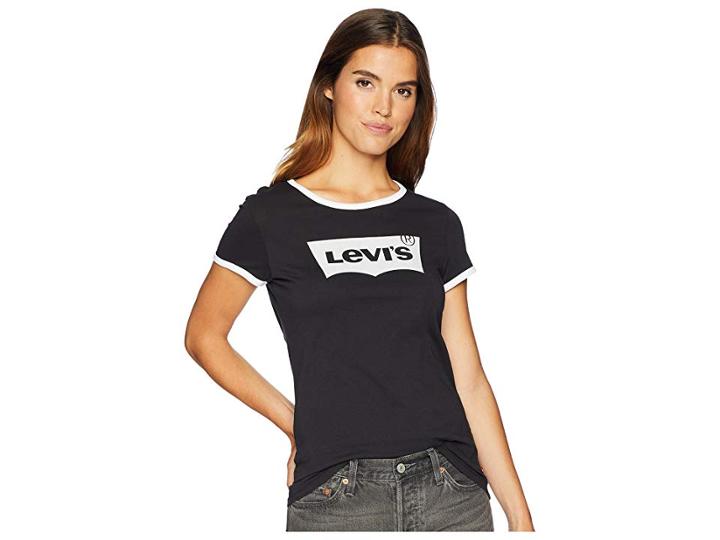 Levi's(r) Womens Slim Crew Ringer Tee (housemark Ringer Caviar Graphic) Women's Clothing