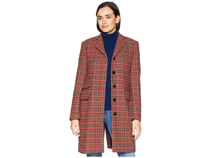 Lauren Ralph Lauren Plaid Wool Blend Trench Coat (red Multi) Women's Coat