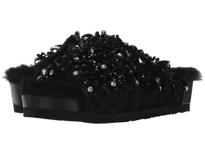 Suecomma Bonnie Embellished Faux Fur Flat Sandals (black) Women's Shoes