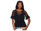 Vince Camuto Tiered Ruffle Sleeve Hem Mesh Blouse (rich Black) Women's Blouse