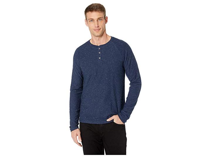 Lucky Brand Long Sleeve Snow Heather Henley Tee (navy) Men's T Shirt