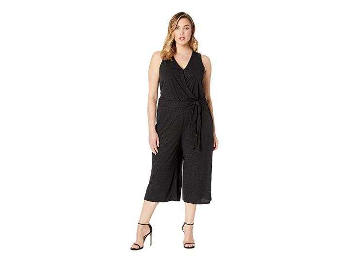 Michael Michael Kors Plus Size Wrap Crop Jumpsuit (black) Women's Jumpsuit & Rompers One Piece