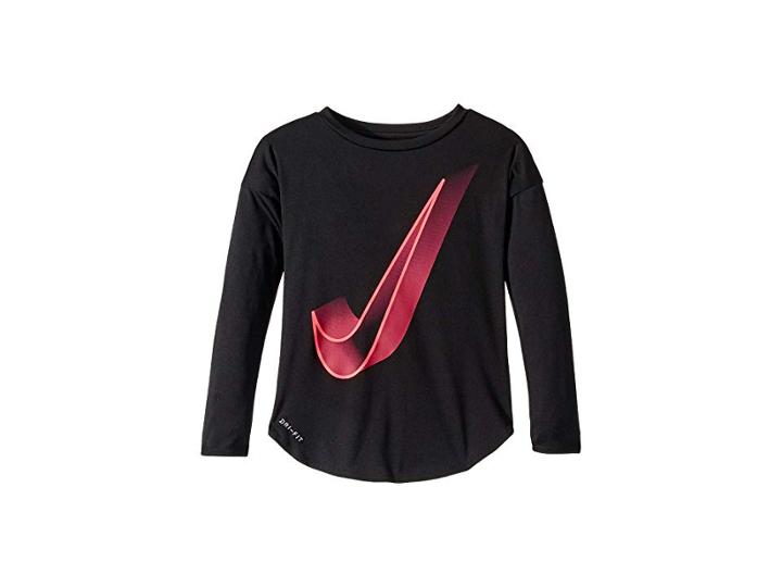 Nike Kids Interstellar Swoosh Long Sleeve Tee (little Kids) (black) Girl's Clothing