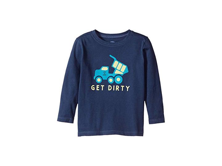 Life Is Good Kids Get Dirty Truck Long Sleeve Crusher Tee (toddler) (darkest Blue) Boy's T Shirt