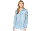 Tribal Long Sleeve Lightweight Denim Shirt W/ Embroidery Detail (light Blue) Women's Long Sleeve Button Up