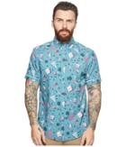 Original Penguin Short Sleeve Print Woven (storm Blue) Men's Short Sleeve Button Up