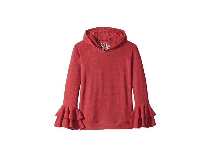 Chaser Kids Super Soft Two Tiered Ruffled Sleeve Pullover Hoodie (little Kids/big Kids) (cardinal) Girl's Sweatshirt