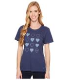 Life Is Good Tossed Hearts Crusher Tee (darkest Blue) Women's T Shirt