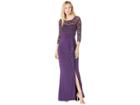 Marina Long Slim 3/4 Sleeve Dress With Cascade Ruffle (eggplant) Women's Dress