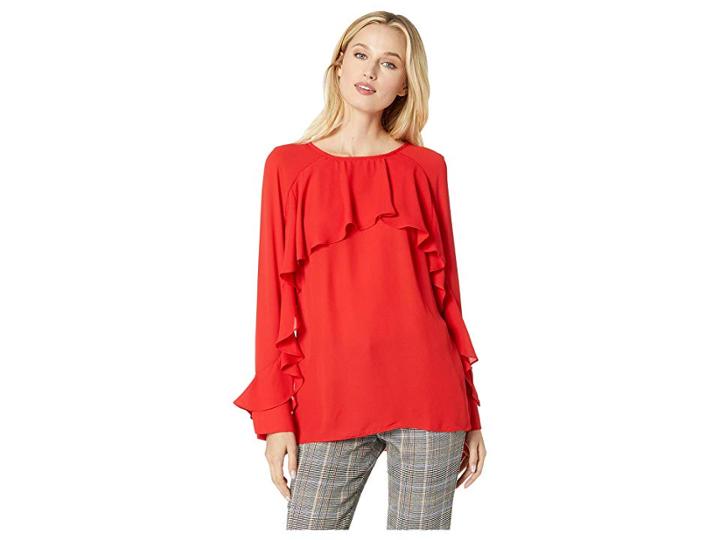 Eci Long Sleeve Ruffled Blouse (red) Women's Blouse