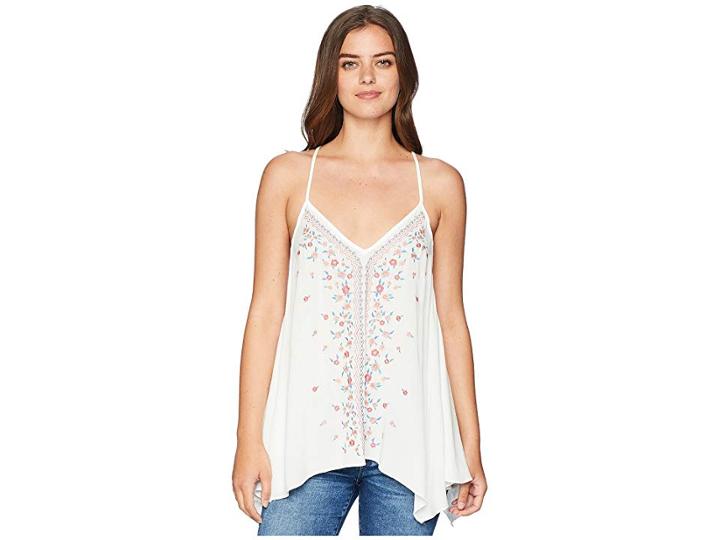 Miss Me Flower Embroidered Halter Top (ivory White) Women's Sleeveless