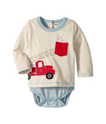 Hatley Kids Fire Truck Doggie Lift Long Sleeve Mini One-piece (infant) (natural) Boy's Jumpsuit & Rompers One Piece