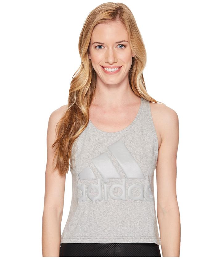 Adidas Sport Id Crop Tank Top (medium Grey Heather) Women's Sleeveless