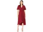 Donna Morgan Metallic Knit Fit And Flare W/ Lantern Sleeve (wine) Women's Dress
