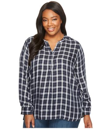 Nydj Plus Size Plus Size Twill Henley (peacoat Multi) Women's Long Sleeve Pullover